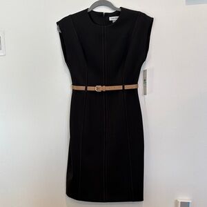 Calvin Klein Black Midi Dress with Tan Belt